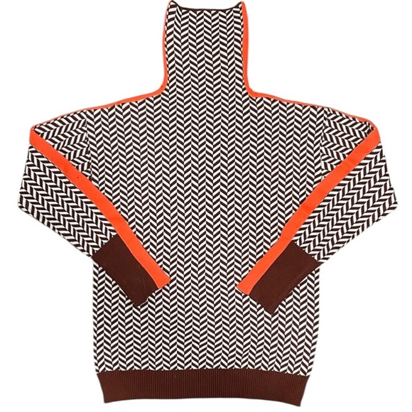 Cezele Women’s Brown Herringbone Knit w Orange Details Turtleneck Sweater L EUC - Picture 6 of 11